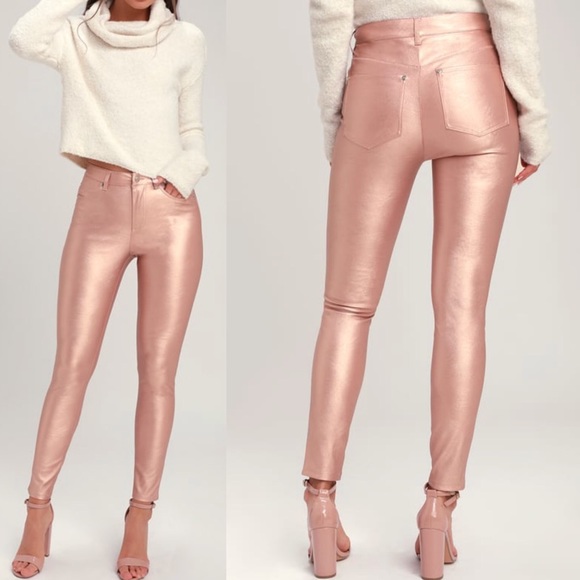 Free People Pants - 🆕 Free People Rose Gold Vegan Leather Jeans